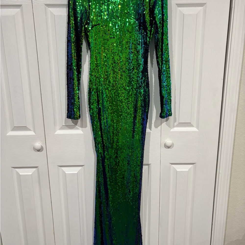 AKIRA Shimmering Green Sequin Gown